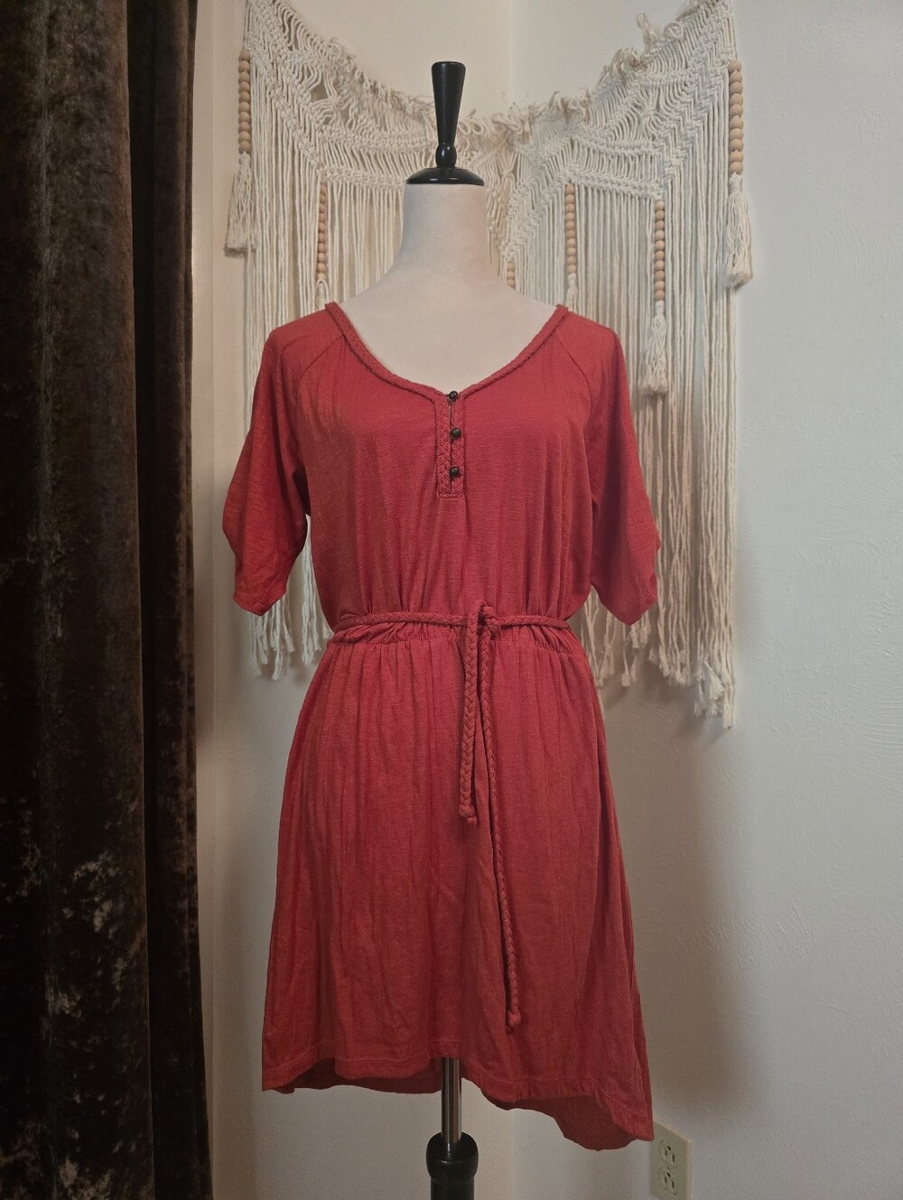 Route 66 Burnt-Red Button Front Casual Dress